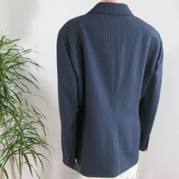 Anne Klein Wool Blend Blazer Navy Blue Pinstripe Classic - Picture 3 of 4